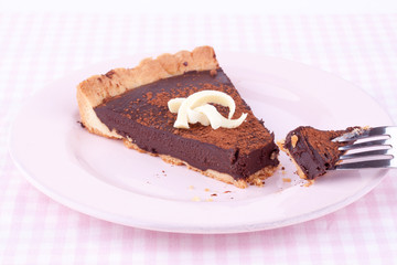 a slice of chocolate tart