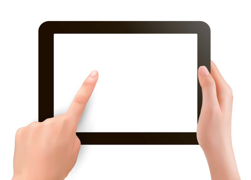 Hands holding digital tablet pc  Vector illustration