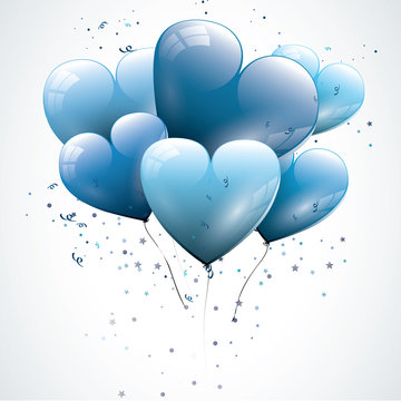 Blue heart shaped birthday balloons