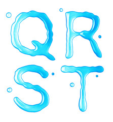 Water drops font on white background