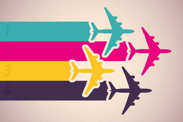 Background with colorful airplanes. Vector illustration.