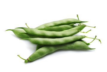 Bunch of fresh green beans isolated on white background.