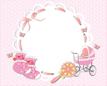 Baby frame with pink ribbon, socks