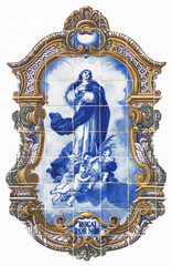 vintage tiles with angels and Holy Mary