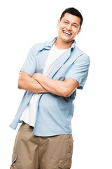 Fototapeta premium Attractive Asian man smiling on white background