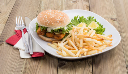 Heap of Chips with Fish Burger