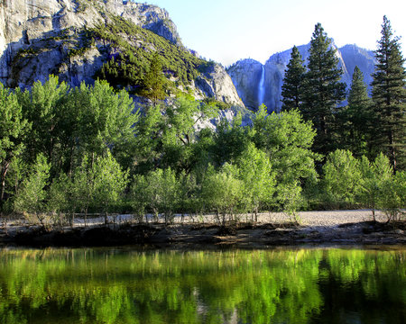 Merced River with Yosemite Falls in Background