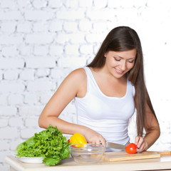 woman cooking salad