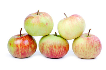 Five ripe apples on white background. Isolated.