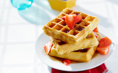 waffles for breakfast with strawberries