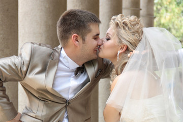 Young married couple in the wedding day