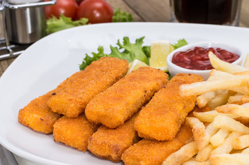 Plate with Chips and Fish Fingers