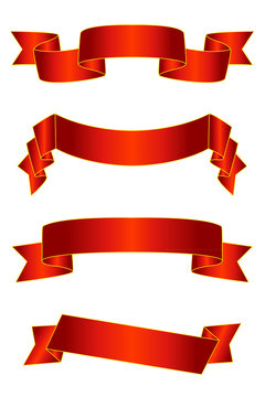Set of four vector red banners/scrolls/ribbons