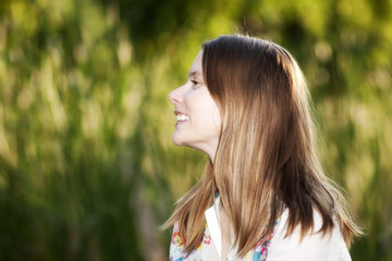 Portrait of beautiful blond woman outdoors