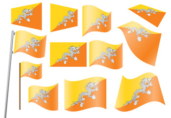 set of flags of Bhutan vector illustration