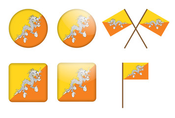 set of badges with flag of Bhutan vector illustration