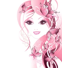 Photo sur Plexiglas Femme fleurs Belles femmes avec des papillons dans les cheveux