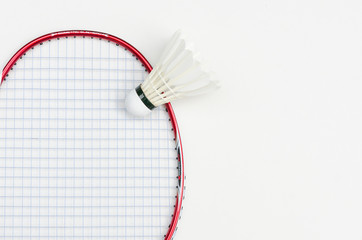 badminton racket with shuttlecock in front partial view