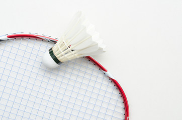 badminton racket with shuttlecock in top left partial view
