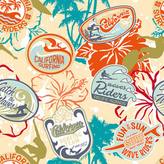 Surfing stickers seamless pattern