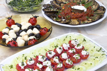 Table decoration with tasty fresh organic vegetables, DOF
