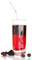 Glass of refreshing mulberry juice isolated on white