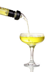 Tasty yellow cocktail isolated on white