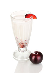 Delicious milk shake with fruit isolated on white