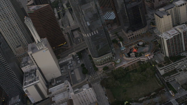 Aerial view of skyscrapers in downtown Los Angeles, USA