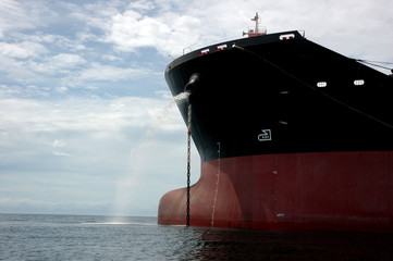 the bow of a big tanker ship