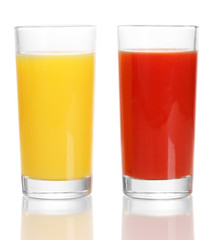 Tropical juices in glasses isolated on white