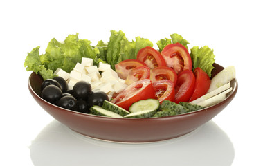 tasty greek salad isolated on white