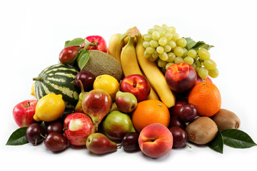Naklejka na ściany i meble Fresh fruits isolated on a white background. Set of different fr