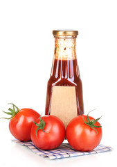 Tomato sauce in bottle isolated on white