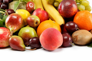 Fresh fruits isolated on a white background. Set of different fr