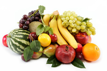 Fresh fruits isolated on a white background. Set of different fr