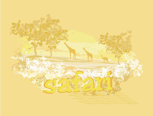 grunge background with African fauna and flora