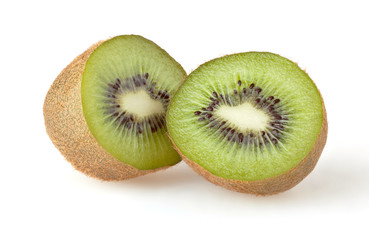 Two green kiwi isolated on white background