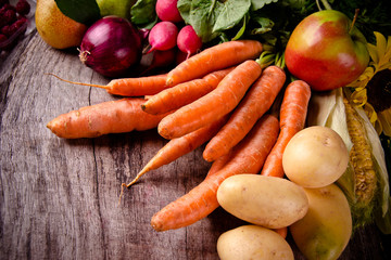 Fresh vegetable on wooden background