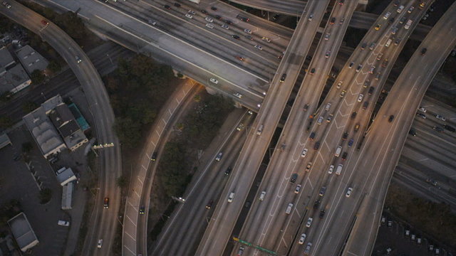 Aerial vertical view of traffic freeway, USA