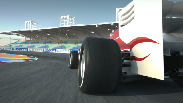 driving behind F1 race car - high quality 3d animation