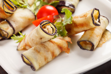 Eggplant rolls stuffed with cottage cheese