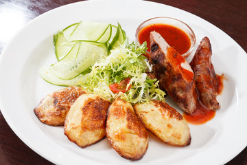 grilled meat with vegetables