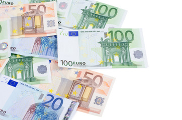 Euro banknotes isolated on white background
