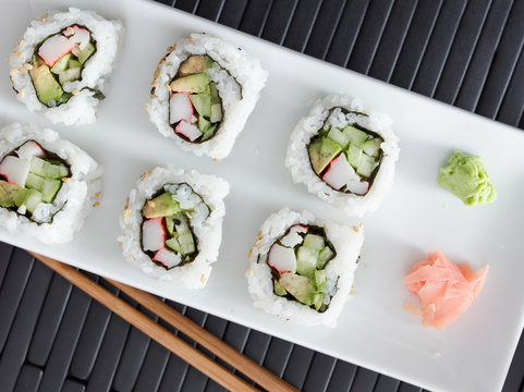 sushi - california rolls shot from overhead
