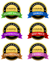 100% guaranteed labels set isolated on white.