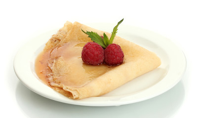 Delicious pancake with berries and honey