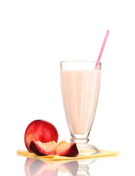 Peach milk shake isolated on white