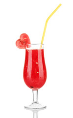 A glass of fresh watermelon juice isolated on white