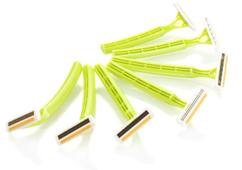 woman safety shavers isolated on white.